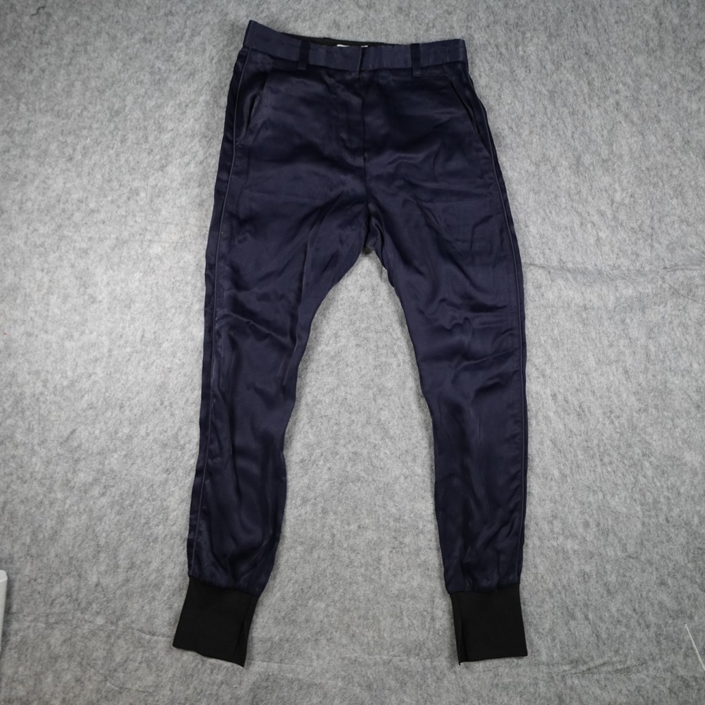3.1 Phillip Lim Pants Women 0 Navy Blue Satin Cuffed Tapered Viscose Joggers